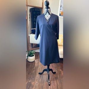 Estée Lauder, navy blue, wrap pencil dress, long sleeve, staple piece, size 12